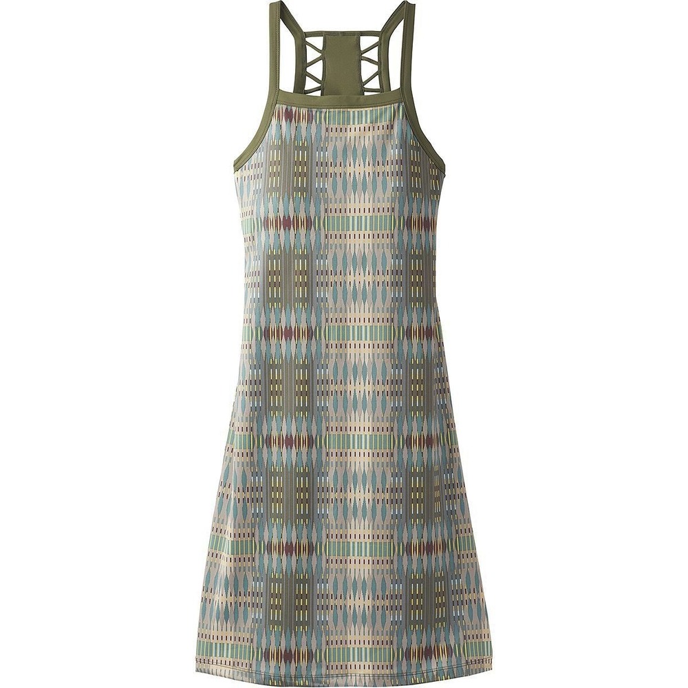 Prana Women M Ardor Tank Dress Green Aztec Racerback High Neck Active Outdoor
